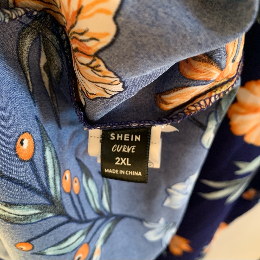 Midi Dress Tie Straps Sweetheart Neck Floral Blue Orange SHEIN Curve Size 2XL - Picture 4 of 5